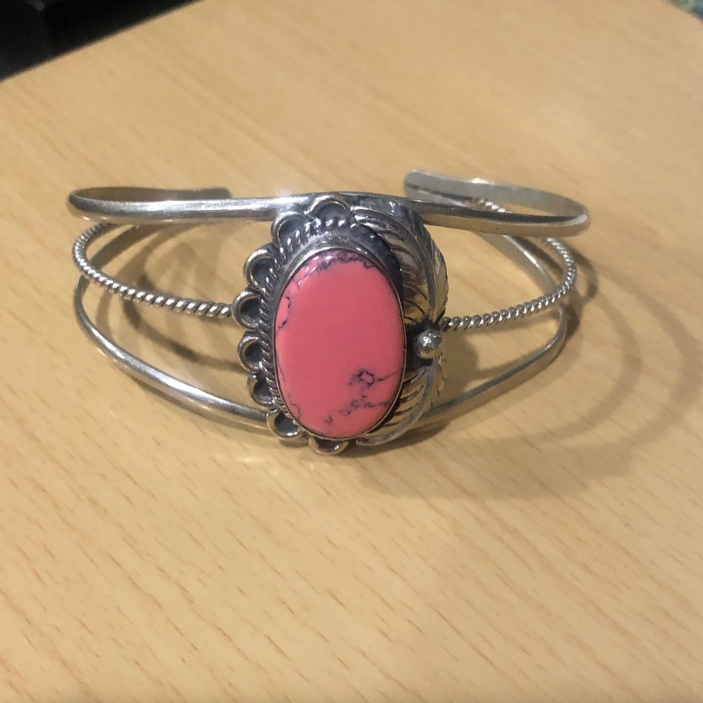 Sterling Silver and Pink Rhodonite Stone Women's Bracelet